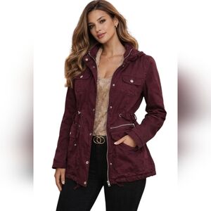 YMI Burgundy Hooded Utility Anorak Jacket With Fleece Lining (SIZE:small)